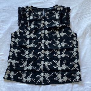 Alice Blue Flutter Top Women L Embroidery Boho Feminine Dainty Business Casual